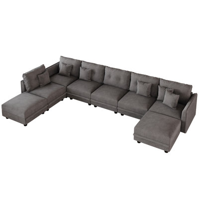 8 Seat Corduroy Convertible Modular Sectional Sofa With Storage, 6 Back Cushion 6 Throw Pillow