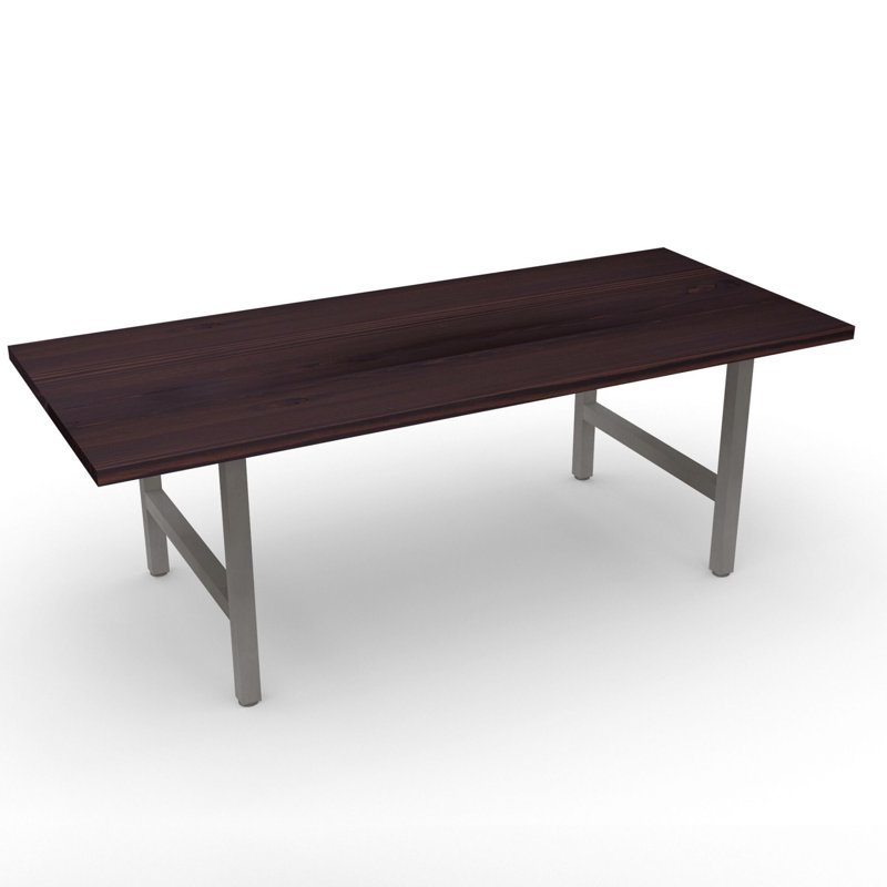 Braddy Solid Wood Top Metal Base Dining Table, Dark Walnut, 36" W x 72" L