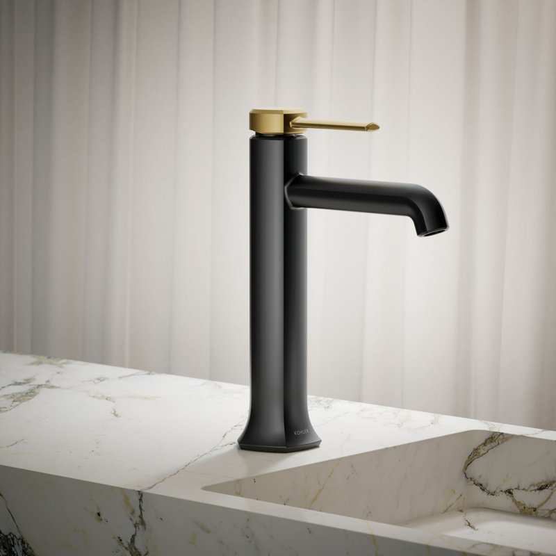Occasion Tall Single-Handle Vessel Sink Bathroom Faucet with Drain Assembly, Matte Black/Modern Brass, 0.5 GPM 
