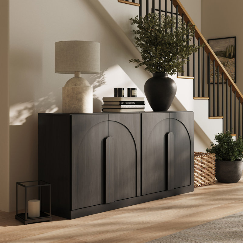 Set of 2 Sideboard Cabinet w/Wood Doors & Shelf, Ebony, Bijou Ebony B