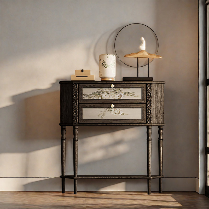 Armoire de rangement à deux tiroirs avec pieds en bois