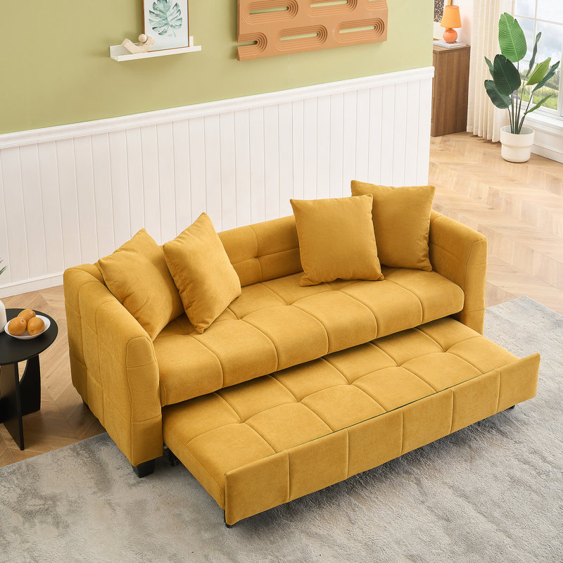 Canapé-lit pliant polyvalent à trois places avec matériaux de qualité supérieure pour le confort de la maison, Jaune