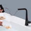 Robinet de cuisine à affichage de la température noir mat - poignée rétractable et monocommande à trois voies de sortie d'eau