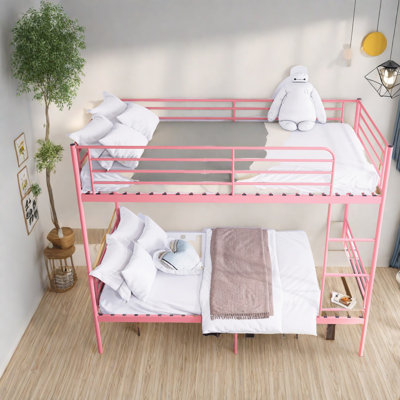 Lits superposés en métal gain de place, design rose moderne avec rangement