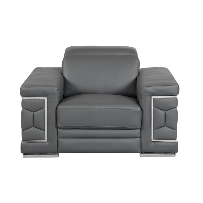 Chaise en cuir italien à grain supérieur, Gris foncé