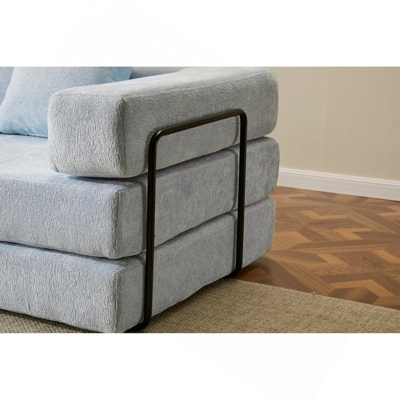 Canapé de plancher, canapé à compression, canapé-lit de plancher convertible avec accoudoirs de soutien dorsal, canapé-lit futon confortable, tissu chenille, pour la chambre à coucher du salon (BLEU CLAIR)
