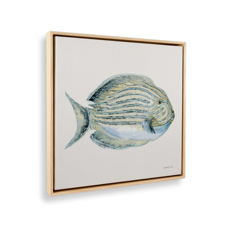 Sea Wanderer rayé sur toile, H 16,75 po x l 16,75 po, Cadre américain en érable flottant