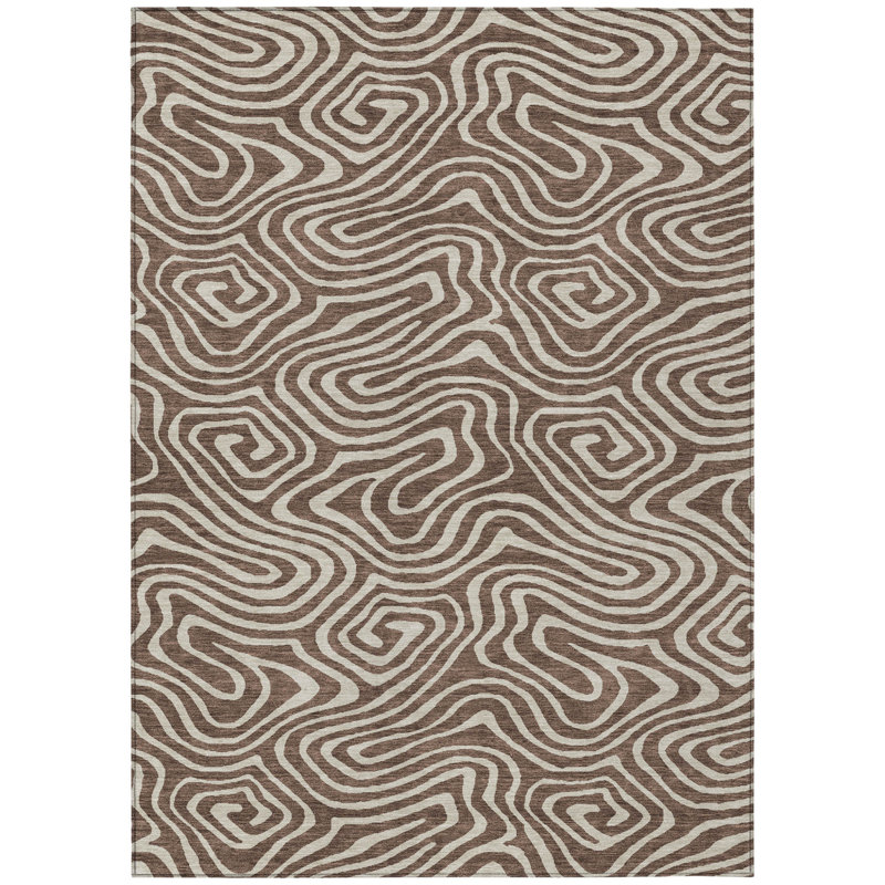 3' X 5' Brown And Beige Abstract Washable Indoor Outdoor Area Rug