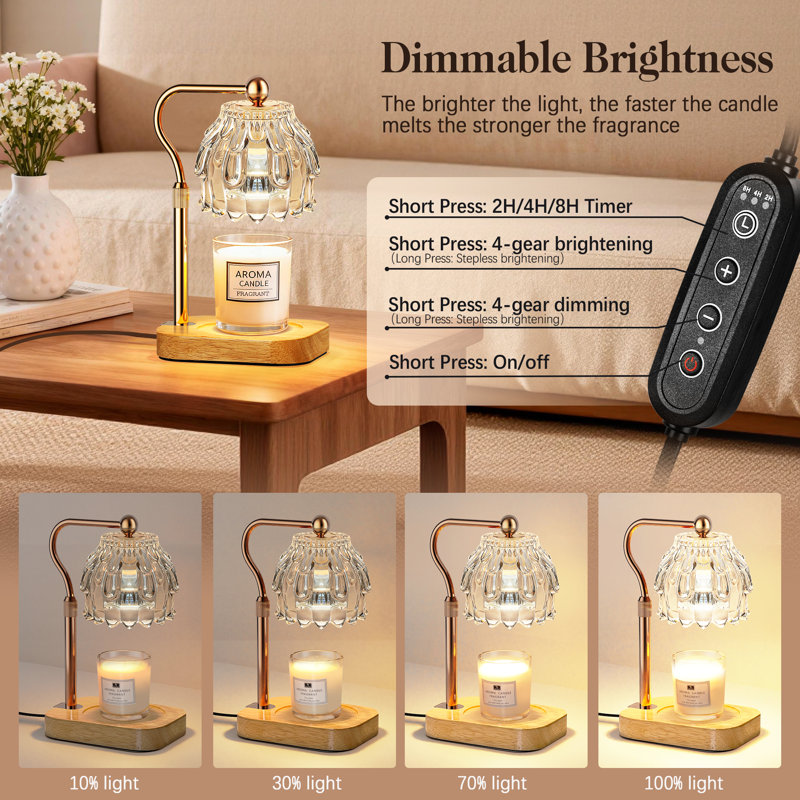 Lampe bougie chauffe-plat moderne avec gradateur, lampe en verre à hauteur réglable pour les cadeaux, décoration intérieure, transparent