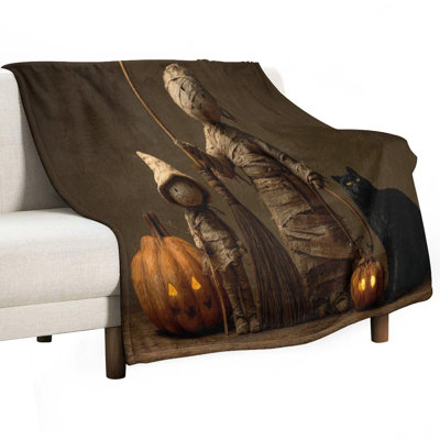 Jeté d'Halloween avec chat en flanelle de luxe, couverture douce et chaude pour le canapé-lit du salon