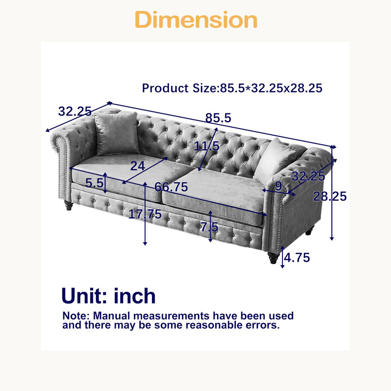Canapé Chesterfield 85,5 po, Noir