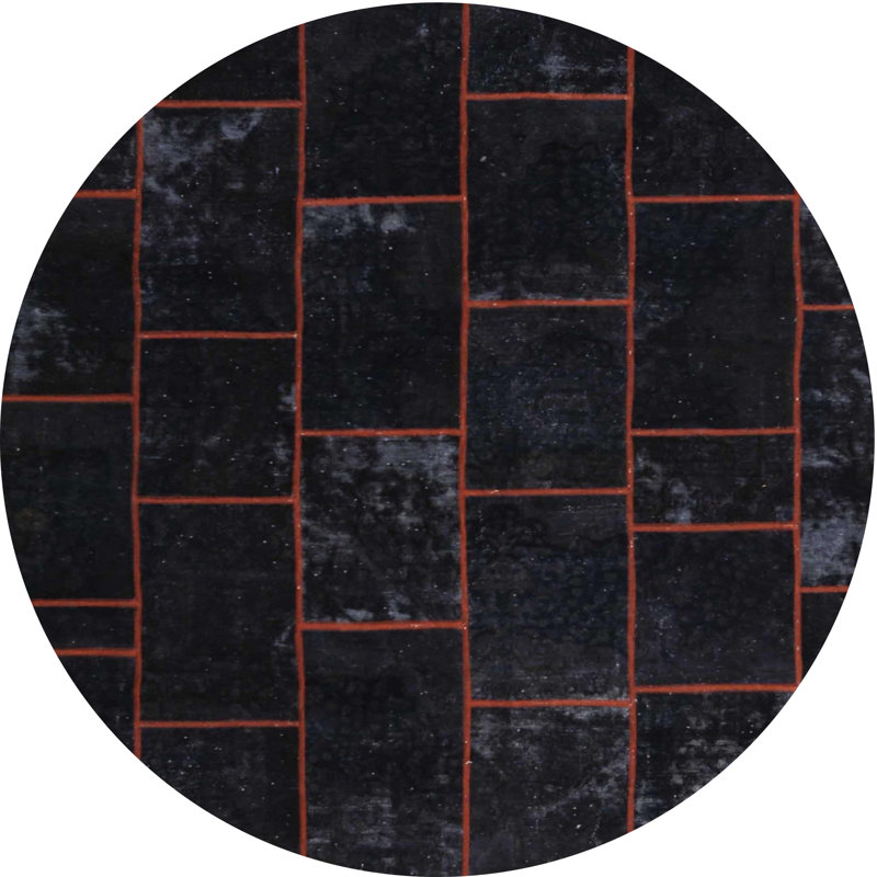 Tapis de zone rouge/noir contemporain, Rond 7 pi