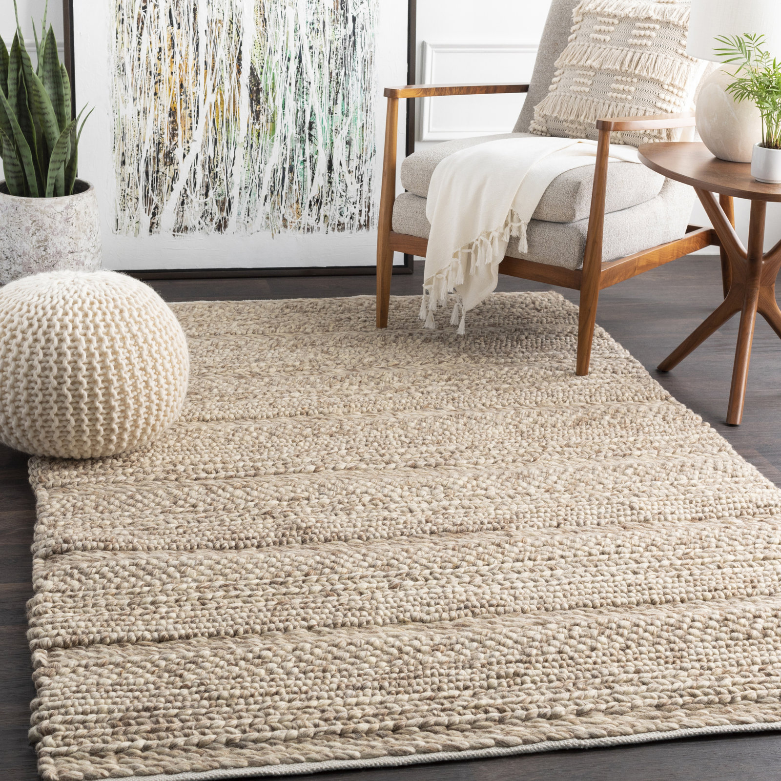Zekia Cream Hand-Woven Wool Rug, Rectangle 3' x 5'