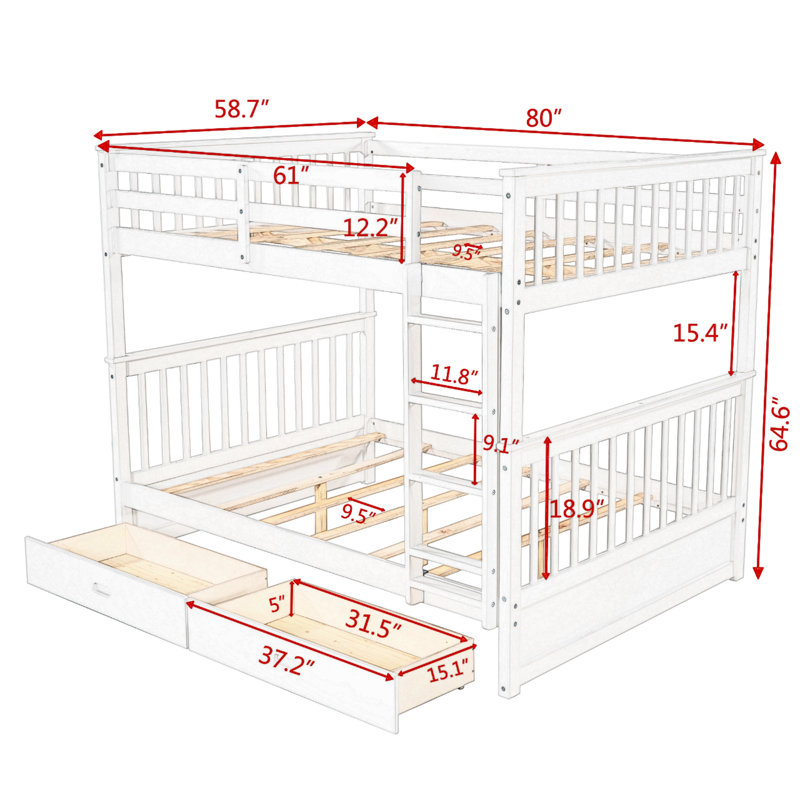 Felske Kids Bunk Bed with Drawers, White,  Twin over Twin