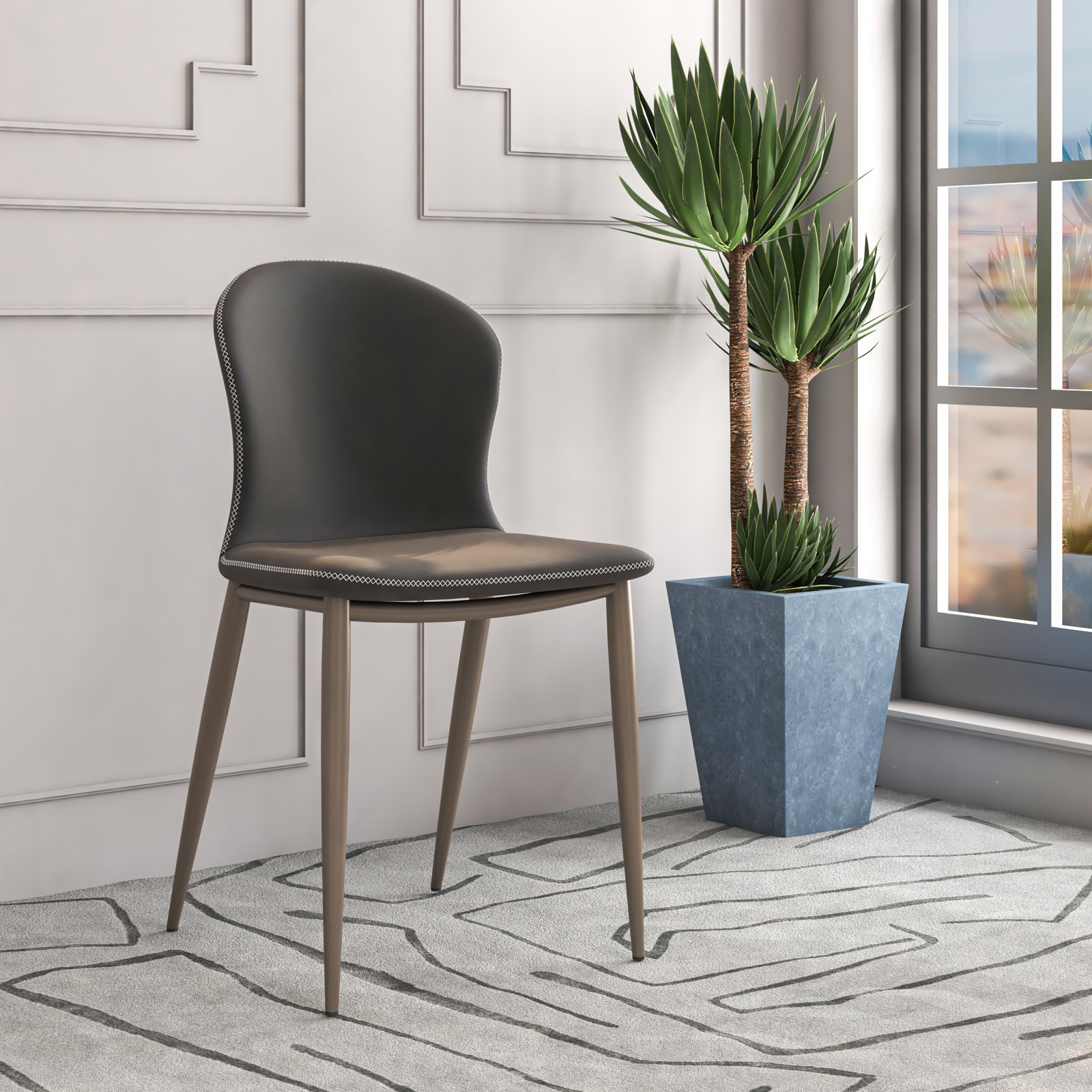 Steves Fabric Metal Side Chair Dining Chair, Set of 2, Black