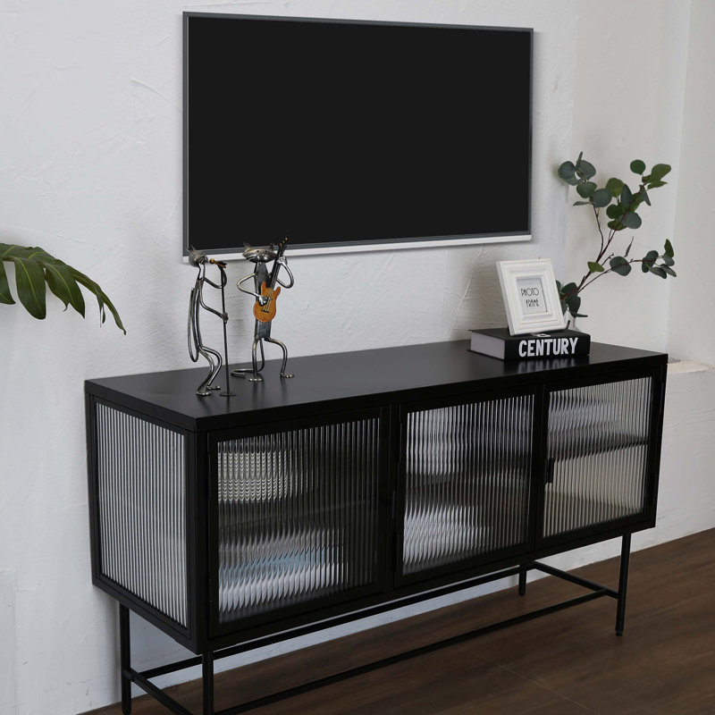 Meuble télé avec armoire de rangement fermée, Noir, Noir