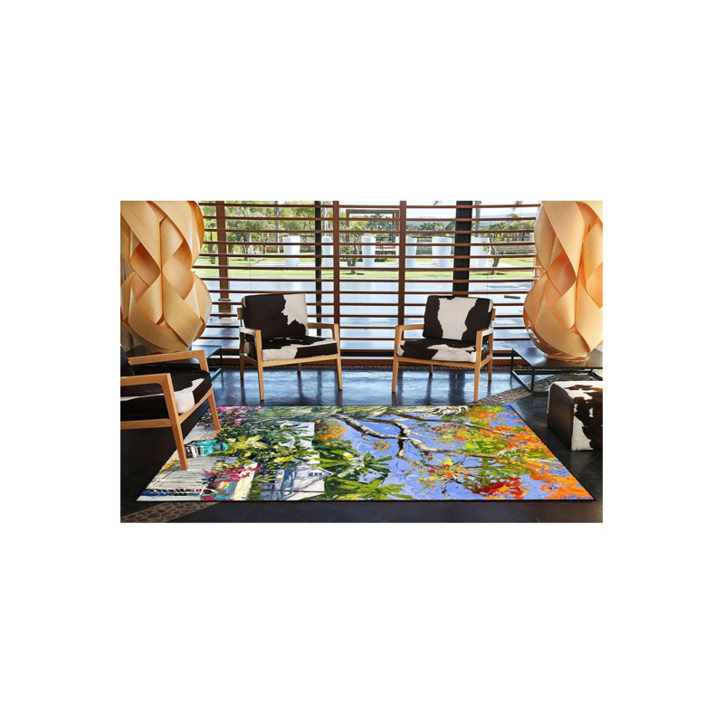 Tapis tissé à motif de branches d'arbre lavable à la machine, Rectangle 5 pi 1 po x 7 pi 7 po