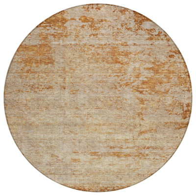 Tapis extérieur rond lavable abstrait en cuivre et terre cuite 8 pi 8 po
