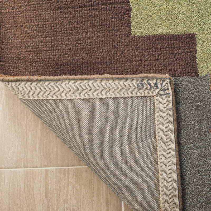 Tapis bleu / brun / beige en laine touffeté à la main Amier, Rectangle de 5 pi x 8 pi