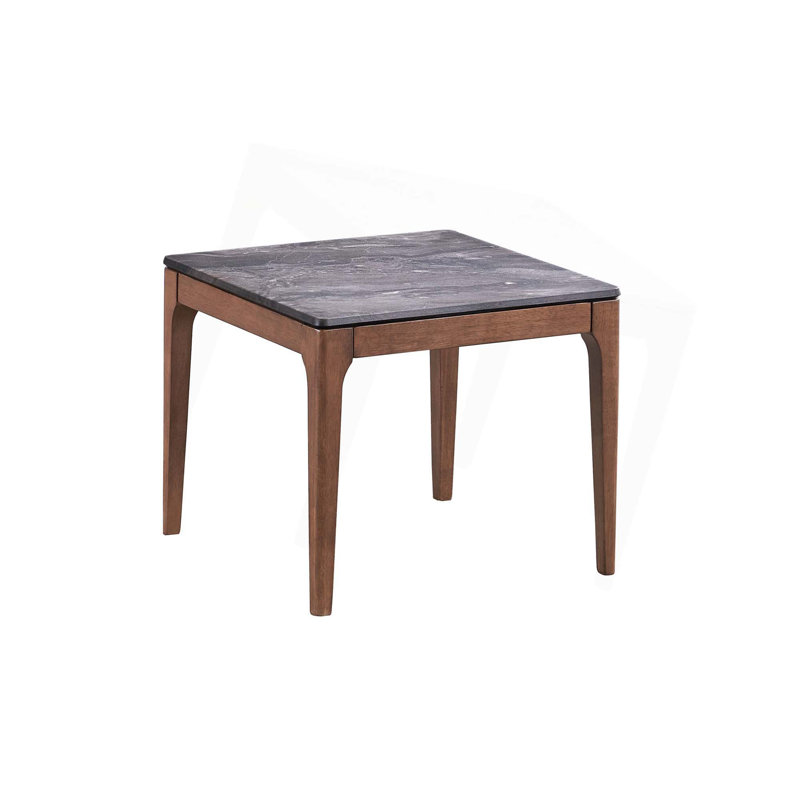 Table de bout avec plateau en pierre d'ingénierie et finition noyer