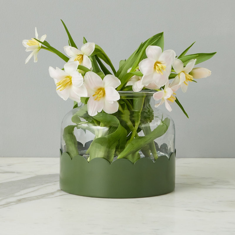 2-in-1 Scalloped Bloom Vase, White/Spruce Green
