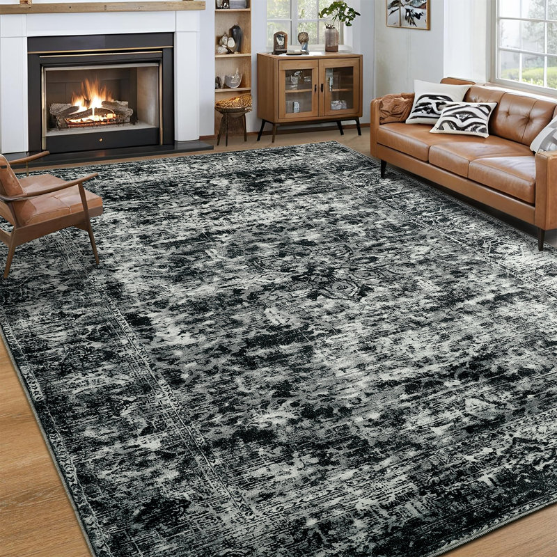 Tapis à motif floral lavable Wymond, Rectangle 6 pi x 9 pi