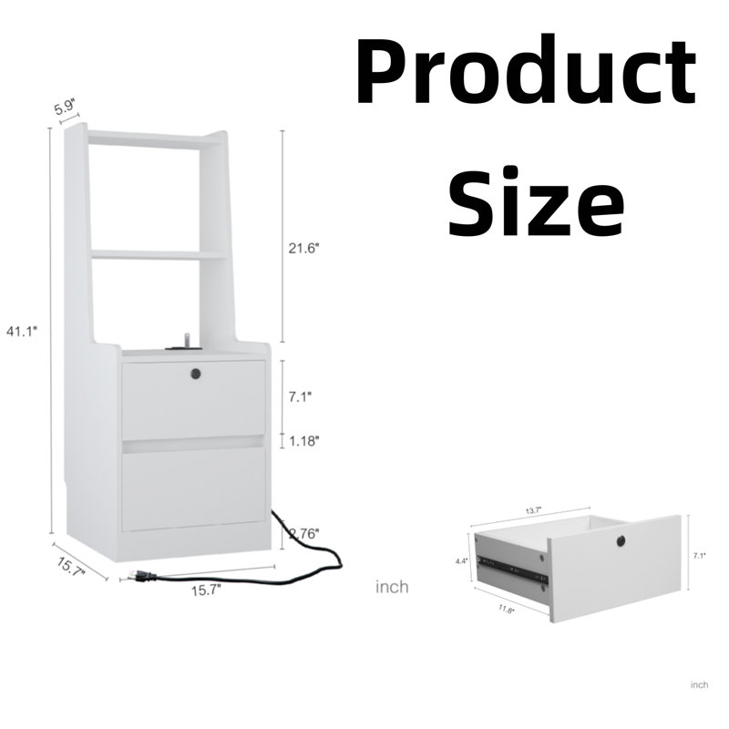 Table de chevet avec station de charge, Blanc