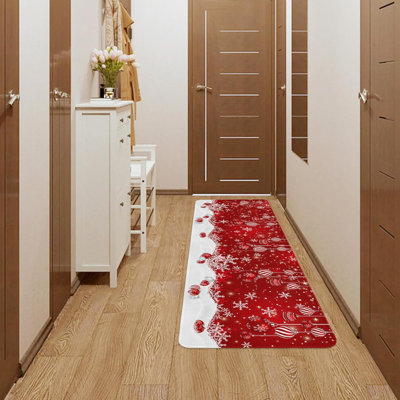 Paillasson de Noël Tapis de flocon de neige d'hiver Tapis de porte rouge Tapis d'entrée antidérapant de Noël Tapis de Noël à profil bas pour tapis de neige