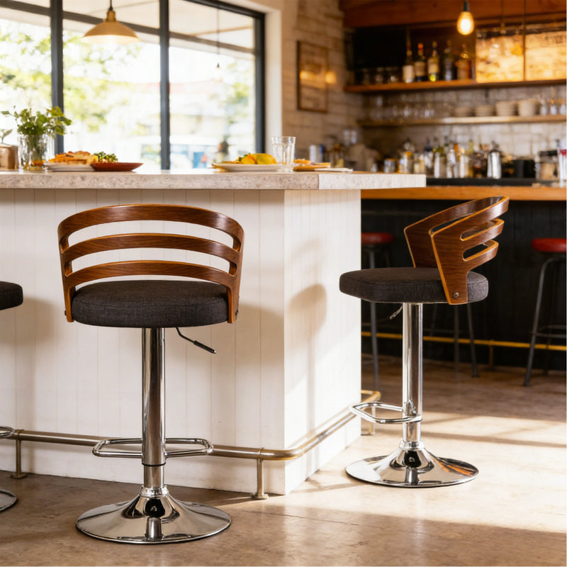 Tabouret de bar pivotant avec coussin Modern, White, Black