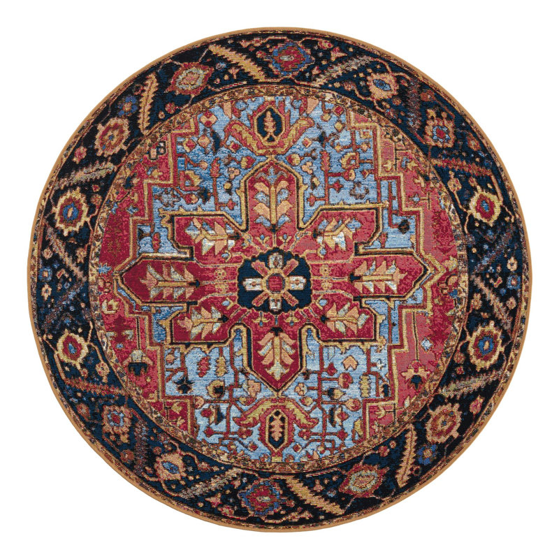 Tapis intérieur / extérieur traditionnel, Rond 5 pi 1 po