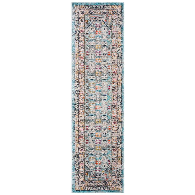 Hertzler Oriental Blue/Light Gray Area Rug, Runner 2'2" x 8'