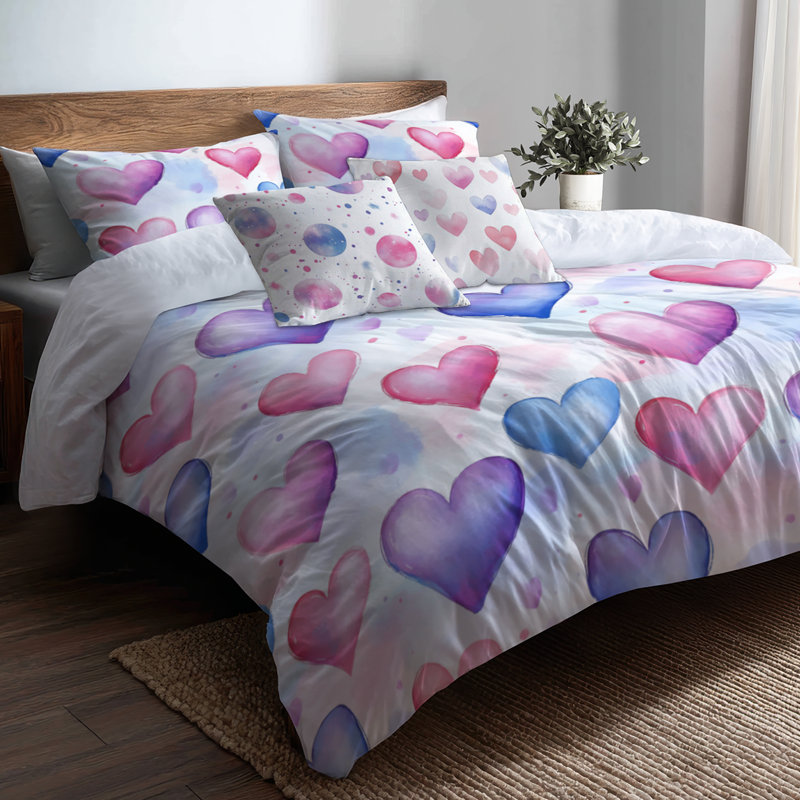 Ensemble de literie 5 pièces Teens Love - Ensemble de housse de couette et de coussin décoratif dégradé