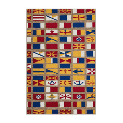 Washable Ships flags Nautical Area Rug