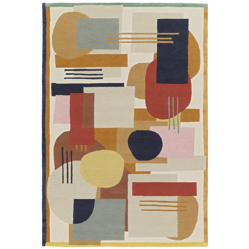 Artopia Hand Tufted Wool Abstract Area Rug in Navy/Brown/Red/Gray, Rectangle 5'7" x 7'10"
