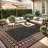 Modern Easy Jute Rug Machine Washable Geometric Bordered Indoor Outdoor Carpet with Non-Slip Backing, Non-Shedding Floor Cover for Backyard, Bedroom, Patio-380426801