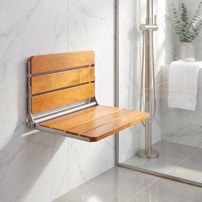 Folding Teak Shower Seat 20.9" x 16", Wall Mounted Larger Teak Shower Bench with 500 lbs Capacity, Space Saving Home Care Folding Shower Chair for Seniors, Children