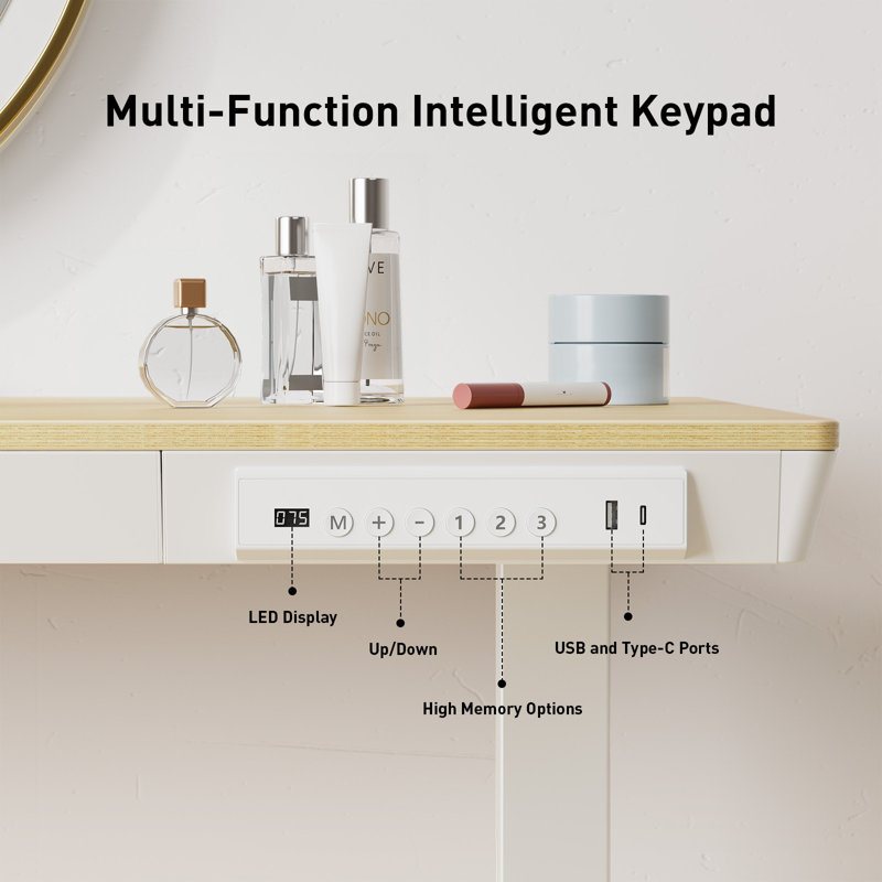 Flavio Height Adjustable Standing Computer Desk With Drawer and USB & Type-C Ports For Home Office