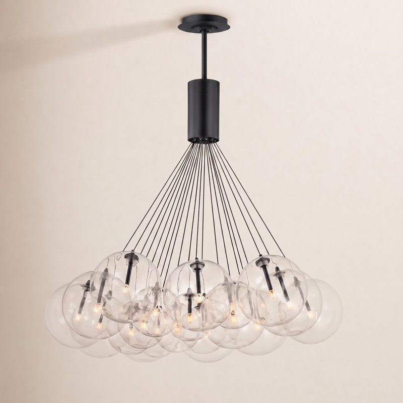 Luminaire suspendu grappe 20 lumières Alikee, Transparent, Noir mat