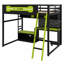 Lit mezzanine en bois avec bureau, tablettes, lumières DEL, ports USB et panneau perforé-447595741
