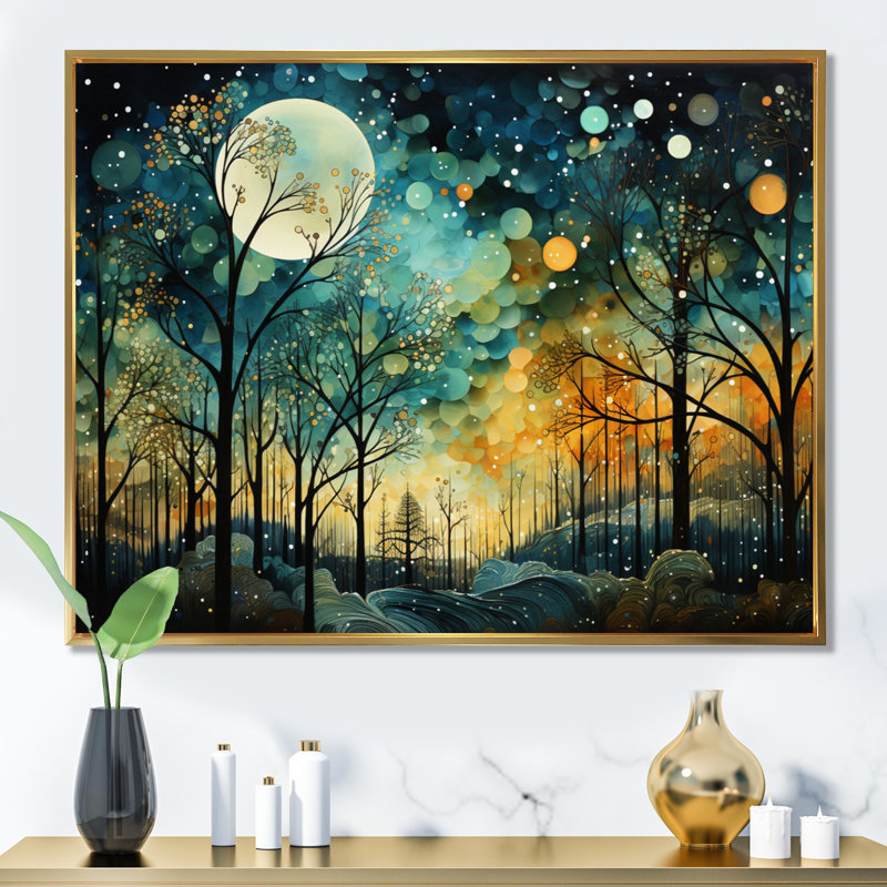 «Enchanted Forest - Abstract Collages», art mural, H 16 po x l 32 po, Reproduction avec cadre flottant, Doré