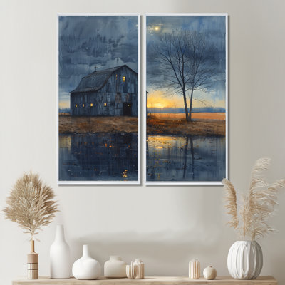 Winter Blue Barn Fading Light II - Barn Large, impressions sur toile 2 pièces