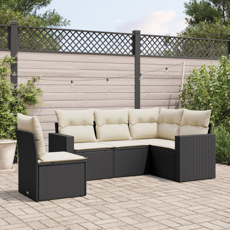 Ensemble de canapé de jardin Vidaxl noir, rotin PE blanc crème, acier thermolaqué