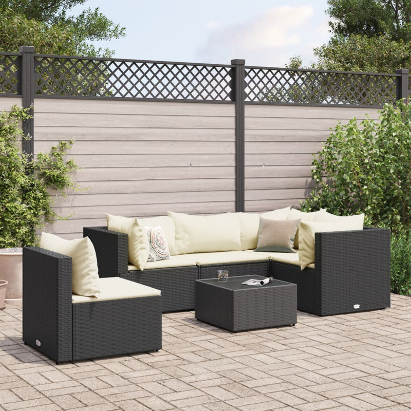 Latitude Run® 7 Piece Patio Lounge Set With Cushions Brown Poly Rattan, Dark Blue, Gray, 5