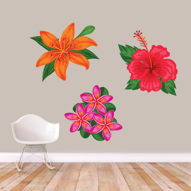 Ensemble d’adhésif décoratif 3 pièces fleurs tropicales, Grand