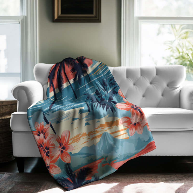 Tropical Horizon - Couverture sherpa de qualité supérieure 1 pièce, Lit simple