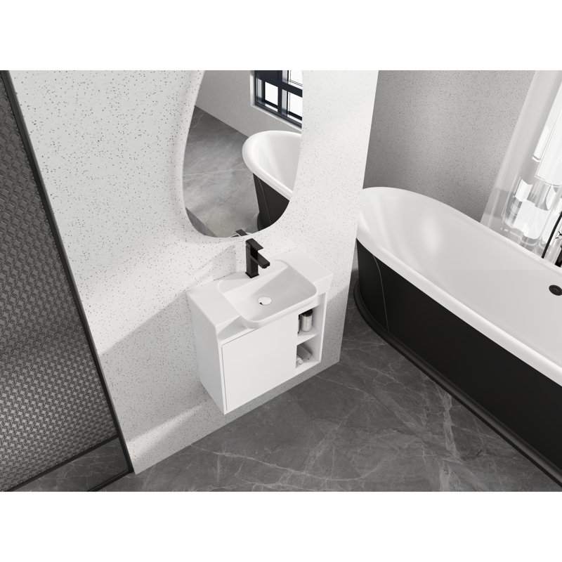 Meuble-lavabo compact compact blanc brillant et évier, conception moderne peu encombrante