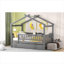 Lit plateforme simple House, en bois massif gris neutre avec lit gigogne supplémentaire