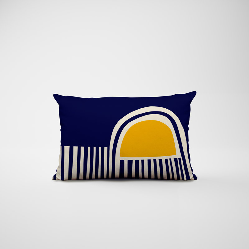Polyester/Polyester Blend Lumbar Rectangular Indoor/Outdoor Pillow Cover & Insert, Yellow / Navy Blue