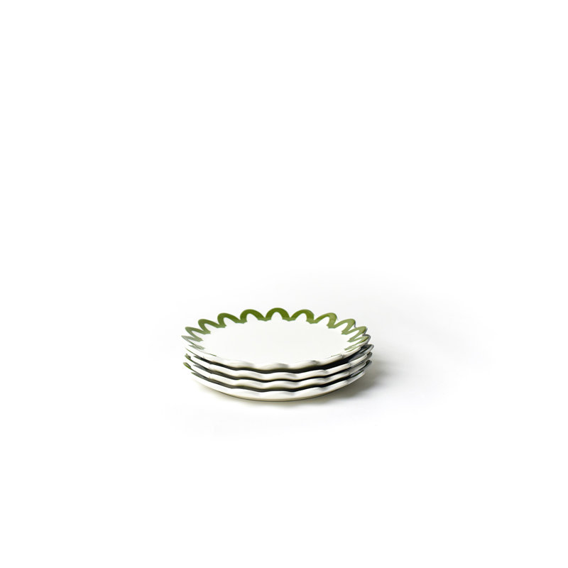 Ensemble de 4 assiettes à salade festonnée Olive Arabesque, Vert