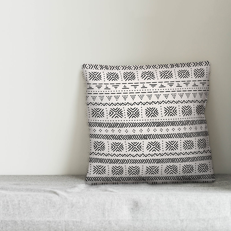 Throw Pillow, 16" x 16", White/Black Geometric 3